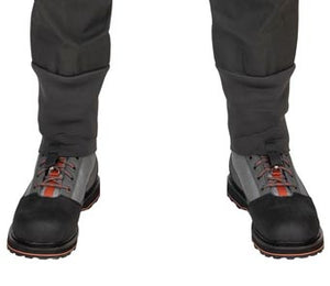 Anatomically engineered neoprene stockingfoot with built-in gravel guards in the Simms Classic Wader