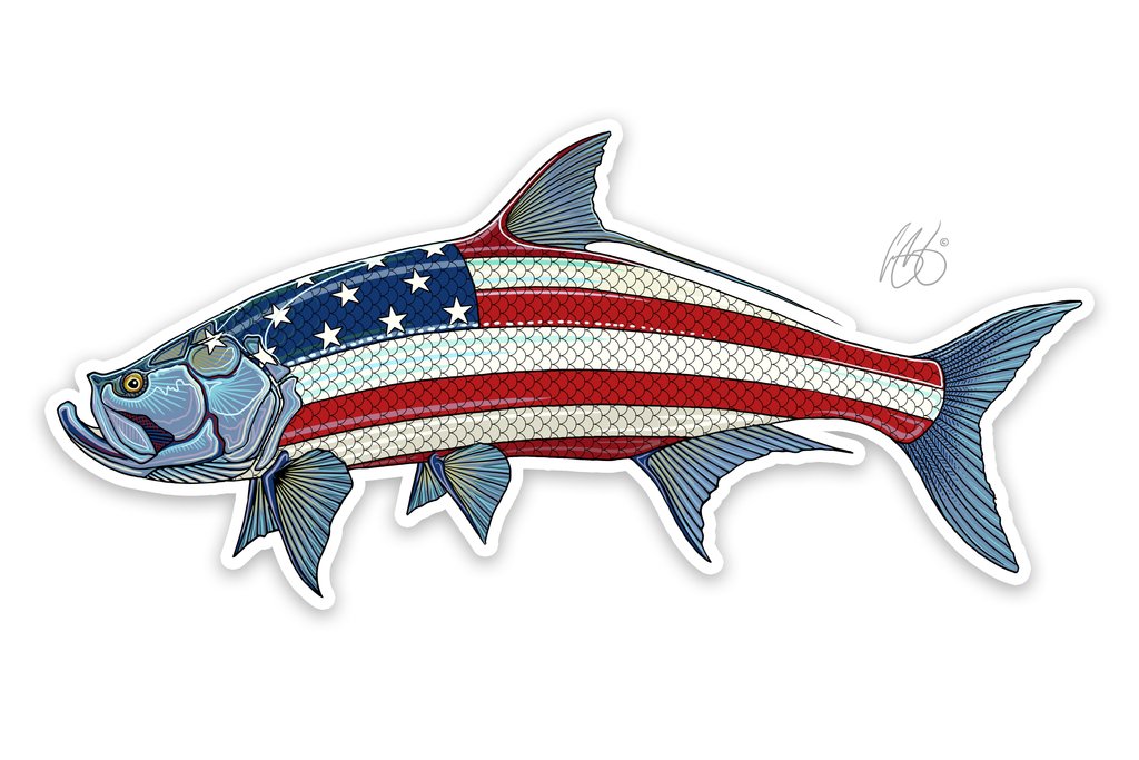 American flag Tarpon Pelagic Offshore Fishing sticker decal
